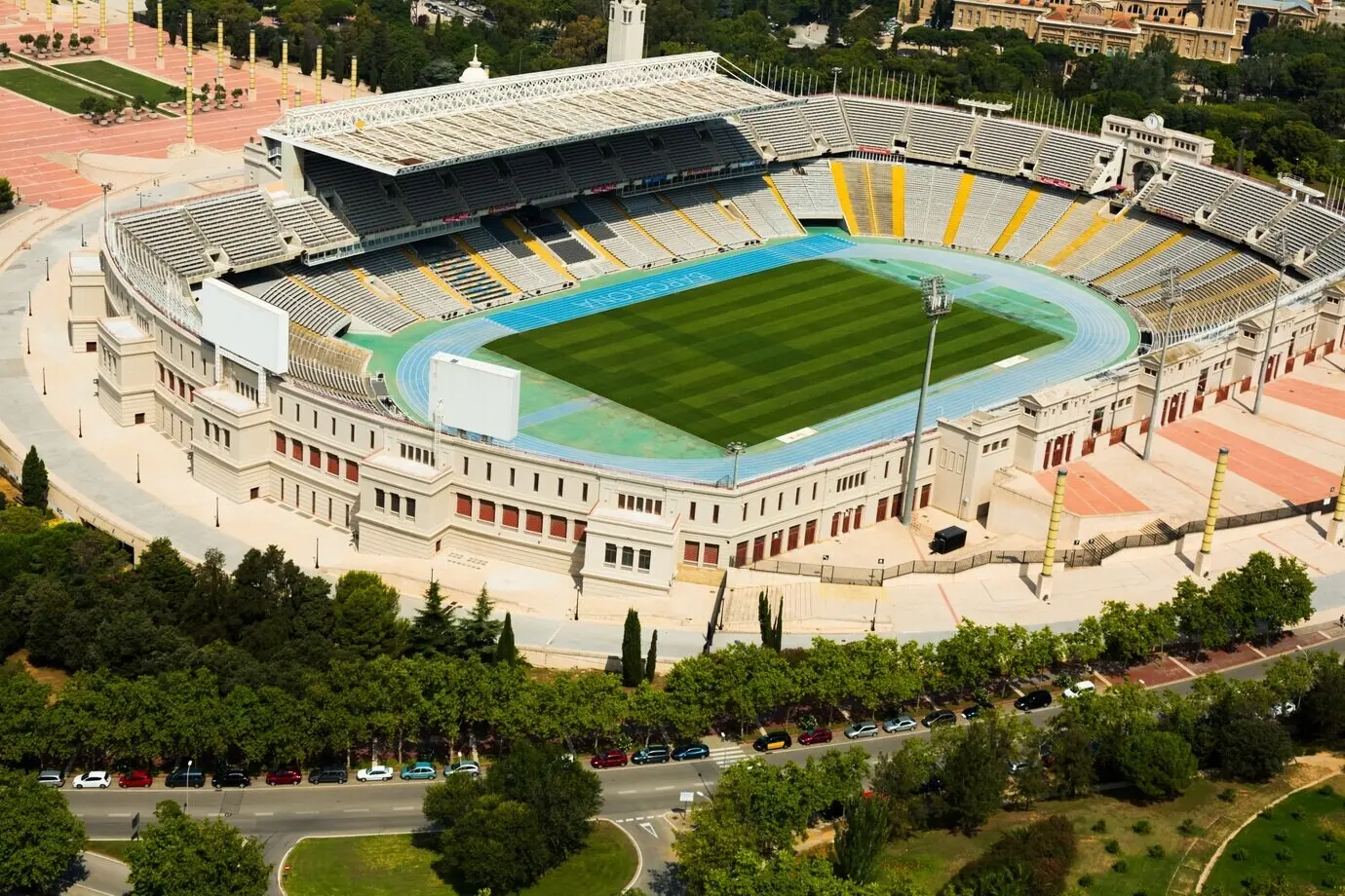 Luftaufnahme des Olympiastadions von Barcelona, Spanien.